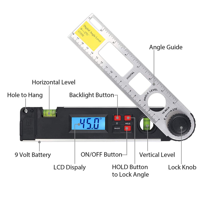 Professional digital calibrated protractor bubble inclinometer mini angle spirit level aluminum digital angle meter