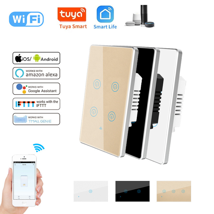 Tempered Glass Smart Home Touch Light Switch 1/2/3/4 Tuya App Remote Control Wall Switch Work With Google Alexa