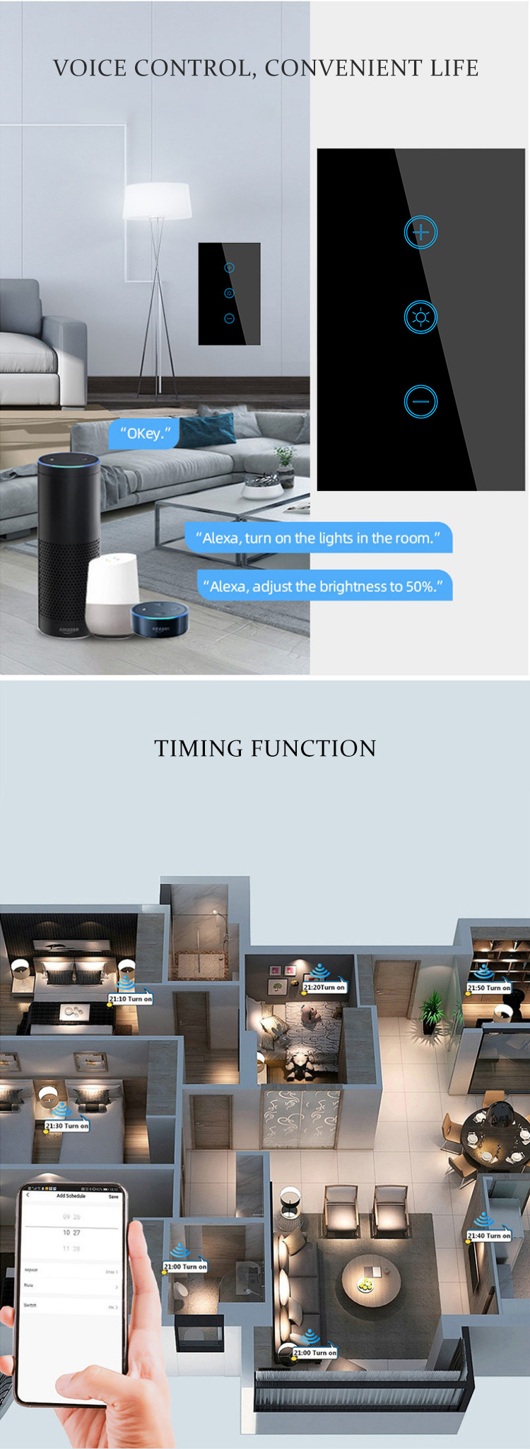 Luxury Style Glass Smart Wifi Dimmer Wall Switches Touch Dimmer Light Switch Fan Tuya Alexa Google Light Switch