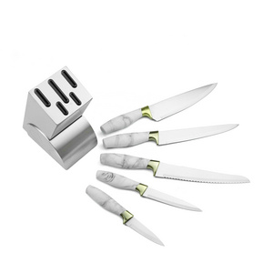 6pcs Marble Painting TPR Handle Knife Knifes Set with Stainless Steel Block