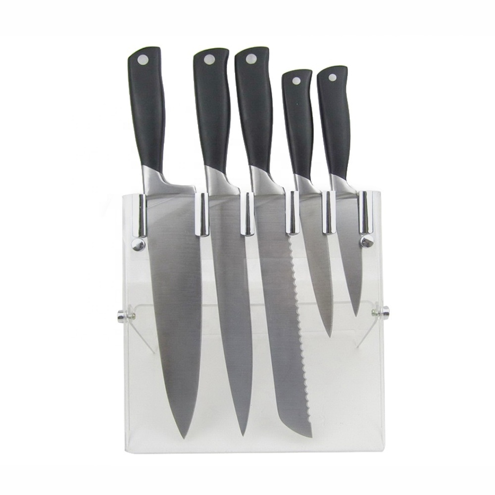 High Quality POM Forged Flat Handle Stainless Steel Kitchen Knife set With Acrylic Block