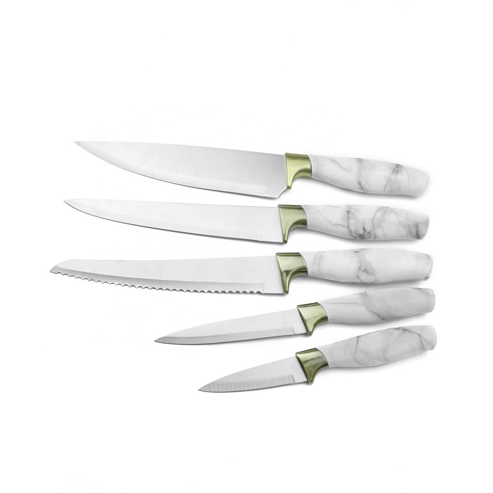 6pcs Marble Painting TPR Handle Knife Knifes Set with Stainless Steel Block