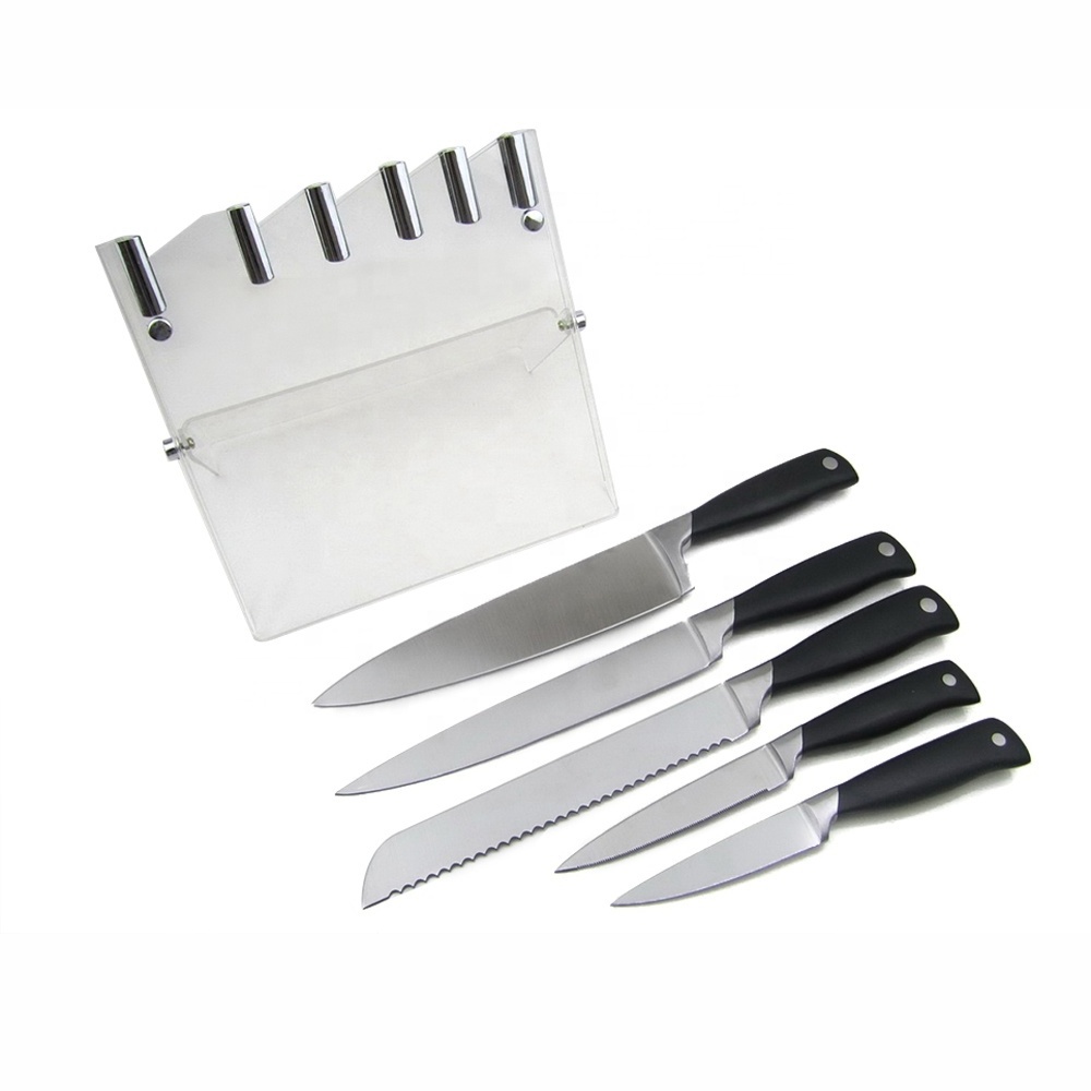 High Quality POM Forged Flat Handle Stainless Steel Kitchen Knife set With Acrylic Block