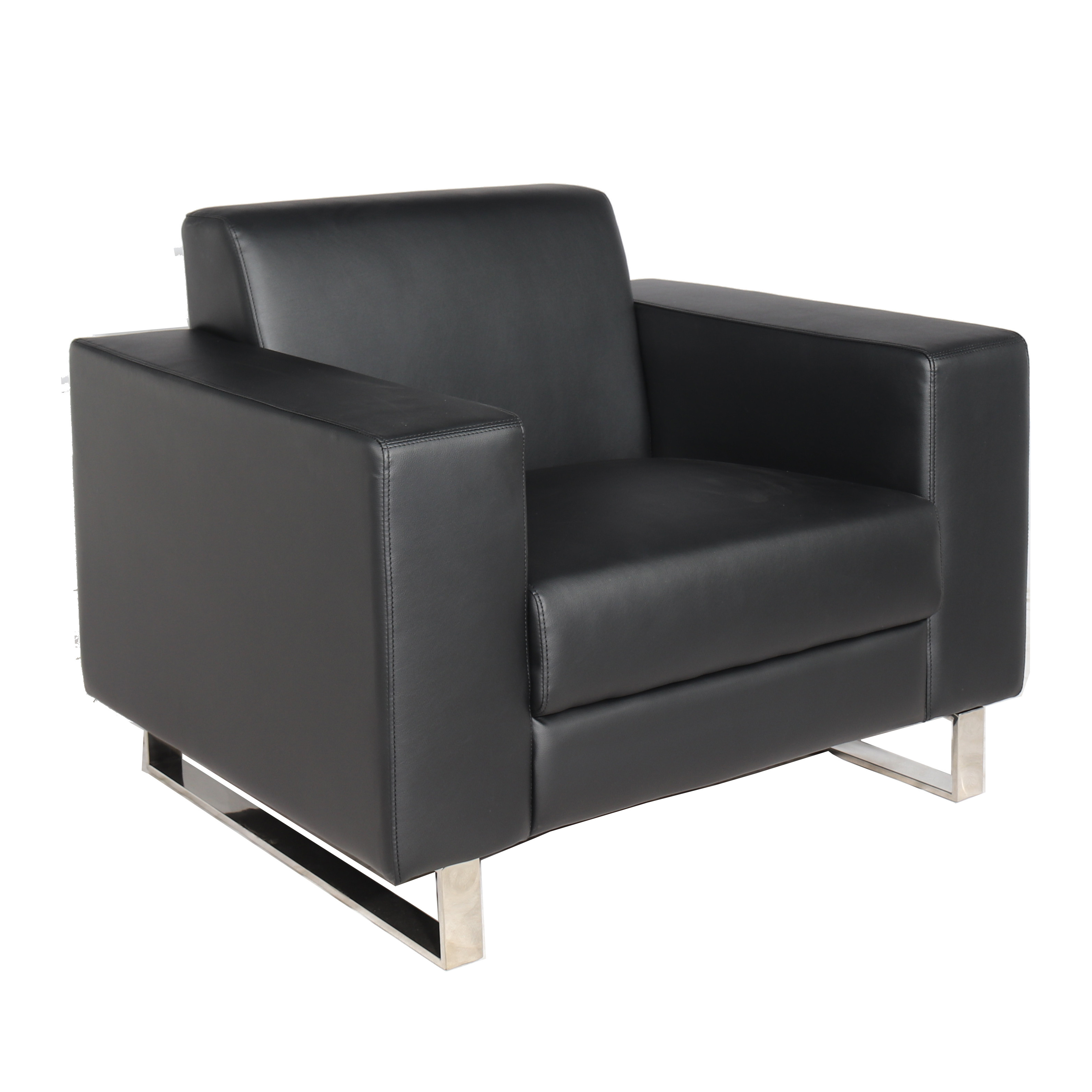 Contemporary modern black leather arm chair executive single office sofa set with metal base