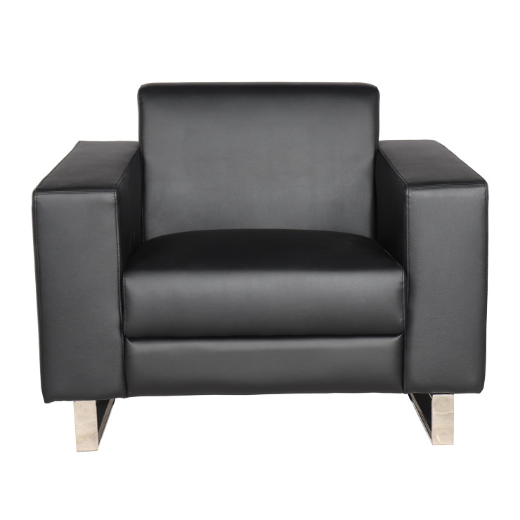 Contemporary modern black leather arm chair executive single office sofa set with metal base