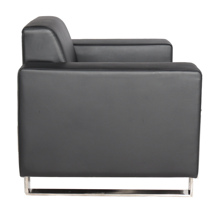 Contemporary modern black leather arm chair executive single office sofa set with metal base