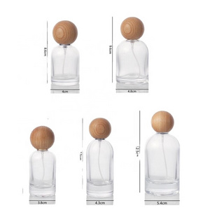 30ml 50ml empty glass perfume bottle with sphere Sprayer Cap wooden caps