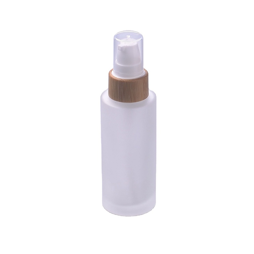 50ml frosted glass bottle with  bamboo treatment pump and bamboo cap hair oil bottles glass potion bottle