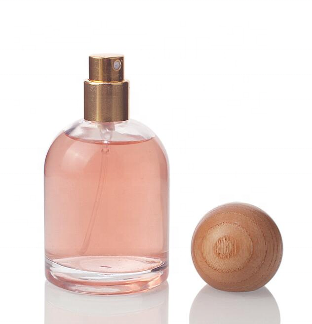 30ml 50ml empty glass perfume bottle with sphere Sprayer Cap wooden caps