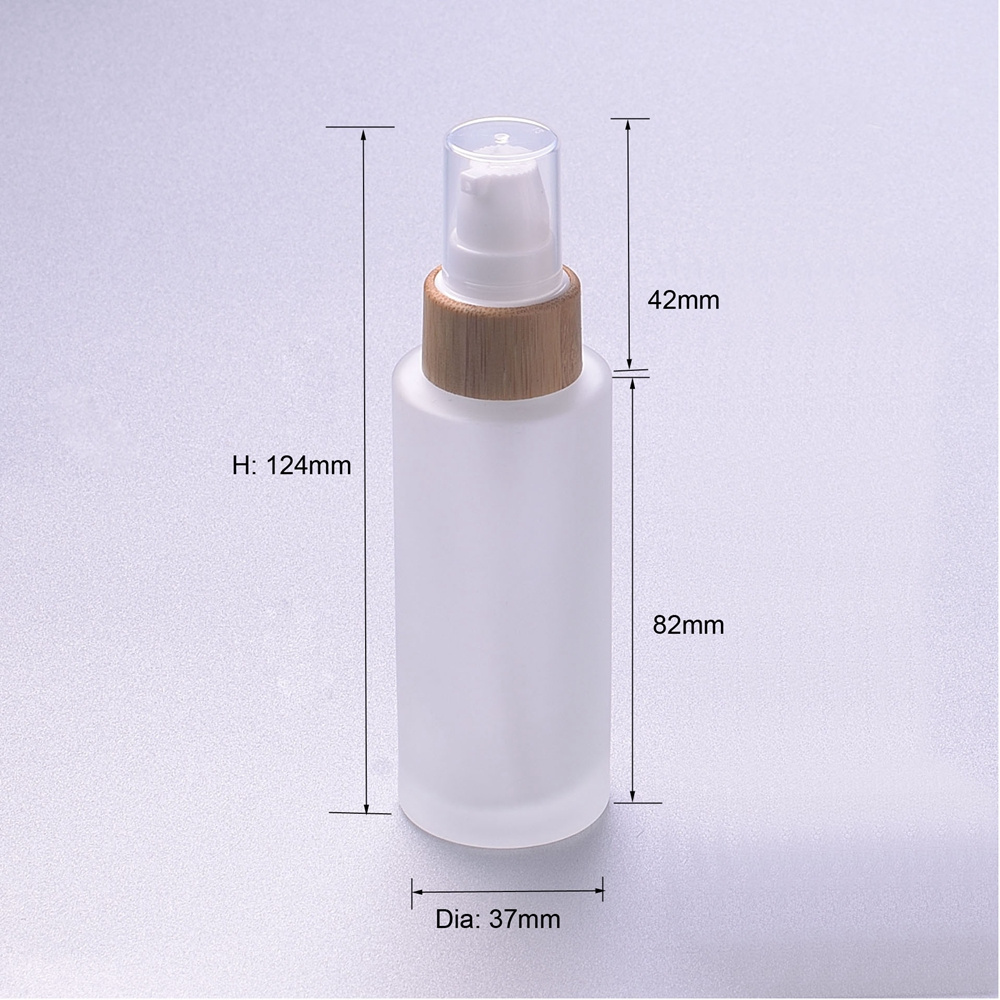 50ml frosted glass bottle with  bamboo treatment pump and bamboo cap hair oil bottles glass potion bottle