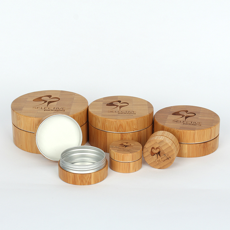 unique 30g 50g eco aluminum jar with bamboo lid cosmetic cream jars bamboo packaging