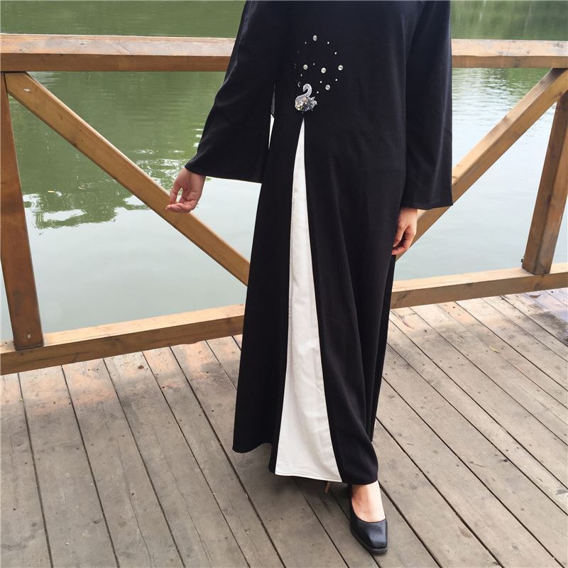 Pakaian Satin Factory Women Venonat Collar Moroccan Tunisian Muslim Abaya Robe With Hijab Clothing Islamic Maxi Dress