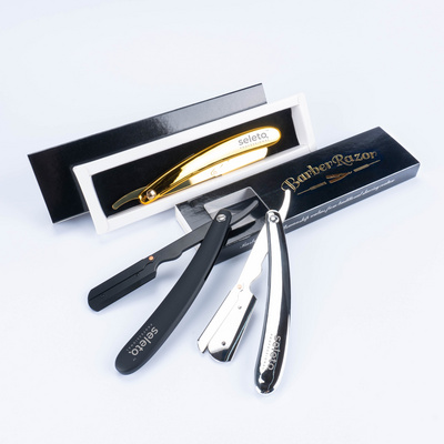 Private Logo Folding Handle Straight Razor Japanese Style Men's Beard Cutting Shaving Razor Holder Straight Gold Barber Razor