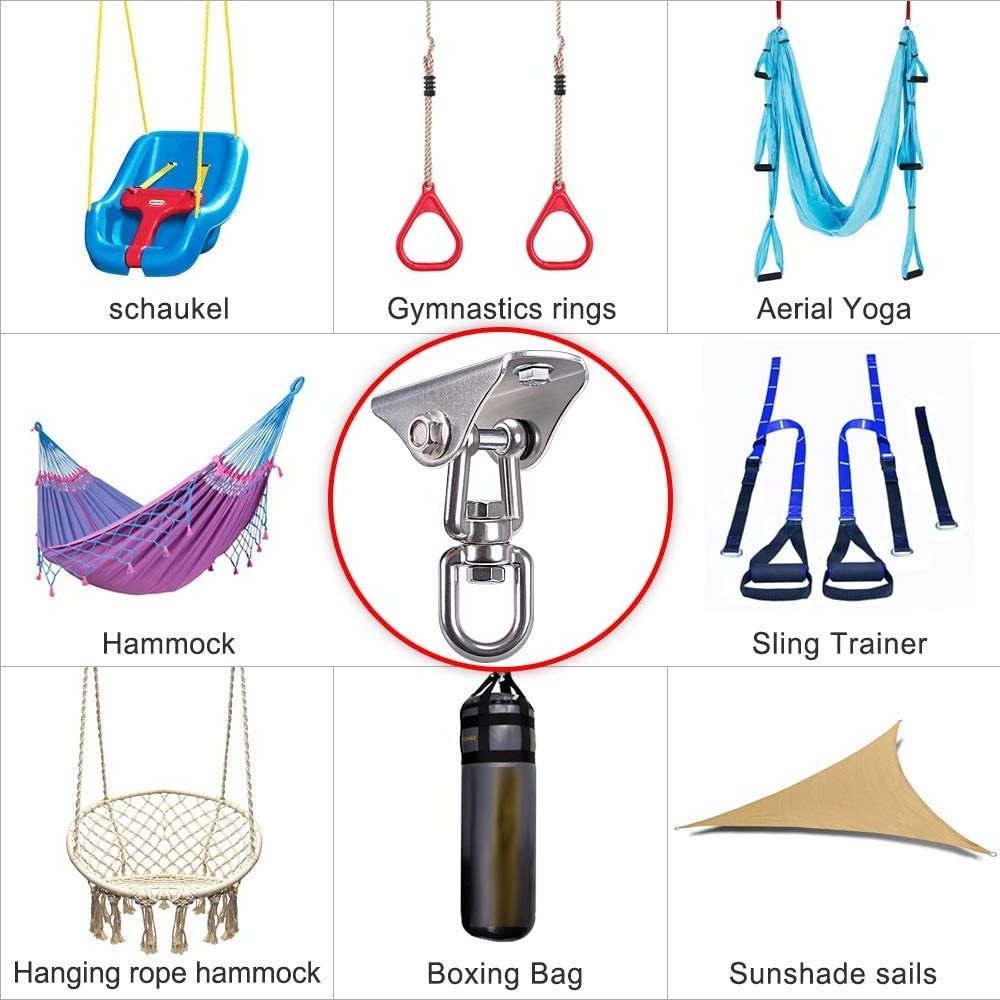 Selewell OEM heavy duty 1000LB capacity yoga hammock swing hangers set stainless steel 304 swing swivel hooks hanger