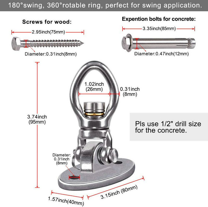 Heavy Duty 360 Swivel Swing Hangers, Stainless Steel Swing Hook for Ceiling Wood Porch Swing Hanging kit Playgro