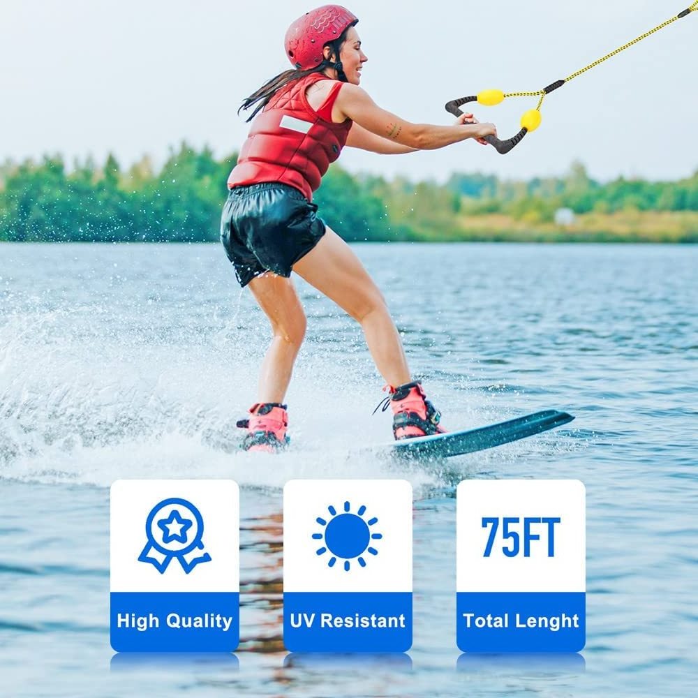 Wakeboard Rope Water ski Rope 71 ft with 4 inch EVA Handle & Float & Rope Keeper 2 Sections Wakesurf rope for Water Sports