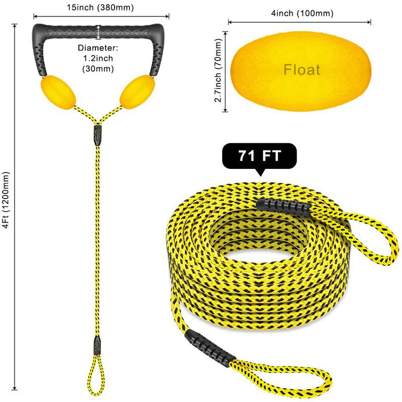 Wakeboard Rope Water ski Rope 71 ft with 4 inch EVA Handle & Float & Rope Keeper 2 Sections Wakesurf rope for Water Sports