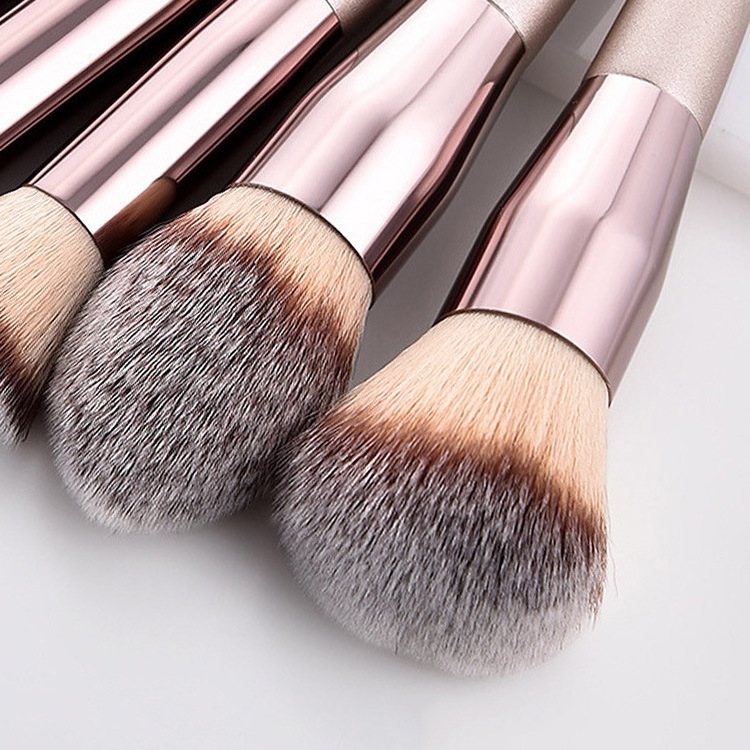 Premium High Quality 10/14 Pcs Champagne Gold Cruelty Free Makeup Brush Set with Pu Bag