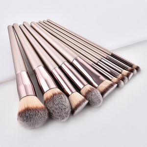 Premium High Quality 10/14 Pcs Champagne Gold Cruelty Free Makeup Brush Set with Pu Bag