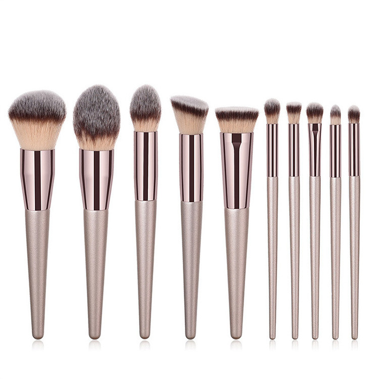 Premium High Quality 10/14 Pcs Champagne Gold Cruelty Free Makeup Brush Set with Pu Bag