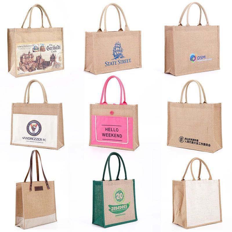 Wholesale Factory Custom Printed Burlap Handbag Eco Reusable Shopping Jute Tote Bag Linen Bags