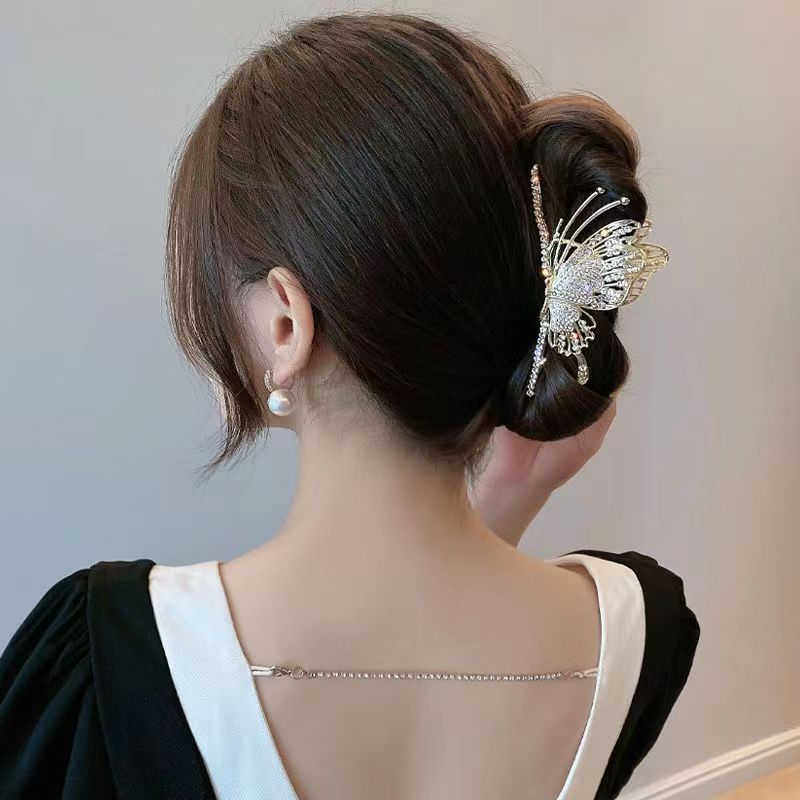 Wholesale Korean Hair Accessories Super Flash Butterfly Luxury Hair Claw Clips Back Head Grab Clip Girl Crystal Hair Accessories