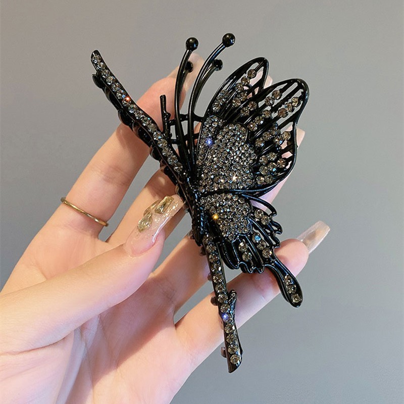 Wholesale Korean Hair Accessories Super Flash Butterfly Luxury Hair Claw Clips Back Head Grab Clip Girl Crystal Hair Accessories