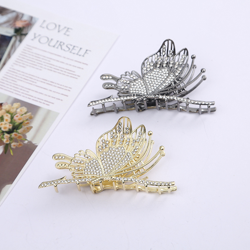 Wholesale Korean Hair Accessories Super Flash Butterfly Luxury Hair Claw Clips Back Head Grab Clip Girl Crystal Hair Accessories