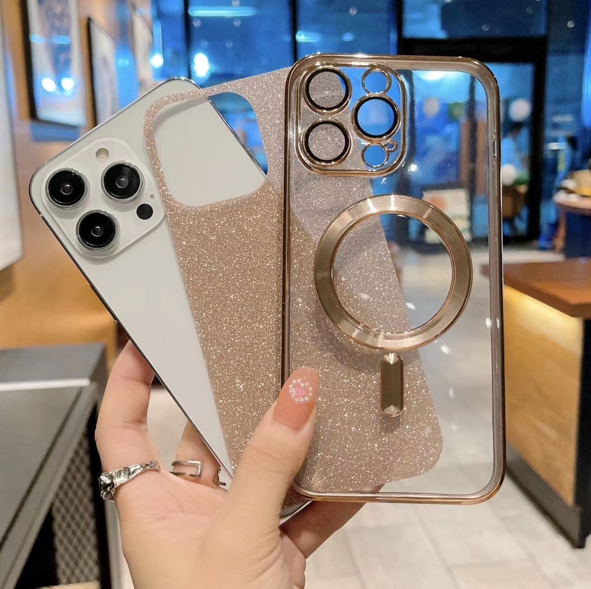 mobile phone case electroplating magnetic glitter with lens film mobile cell case for iphone 14 pro max phone case