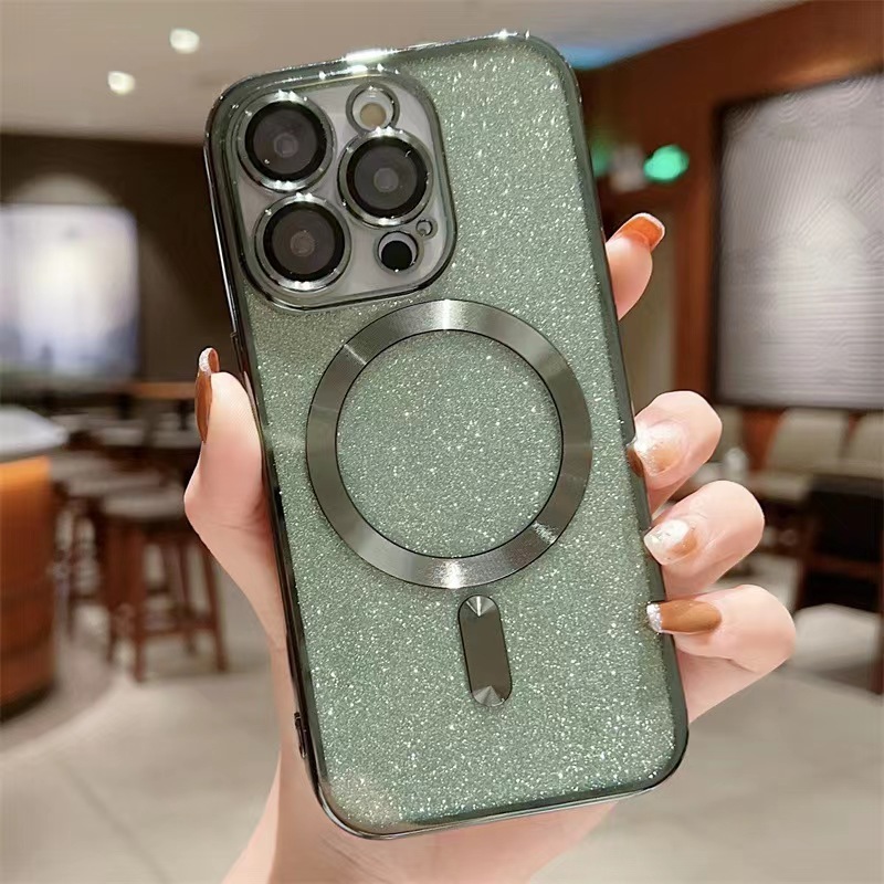 mobile phone case electroplating magnetic glitter with lens film mobile cell case for iphone 14 pro max phone case