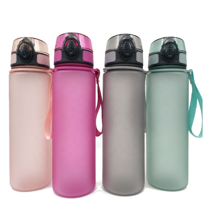 Custom made blue pink colorful frosted tritan bpa free plastic drinking sport water bottle with logo