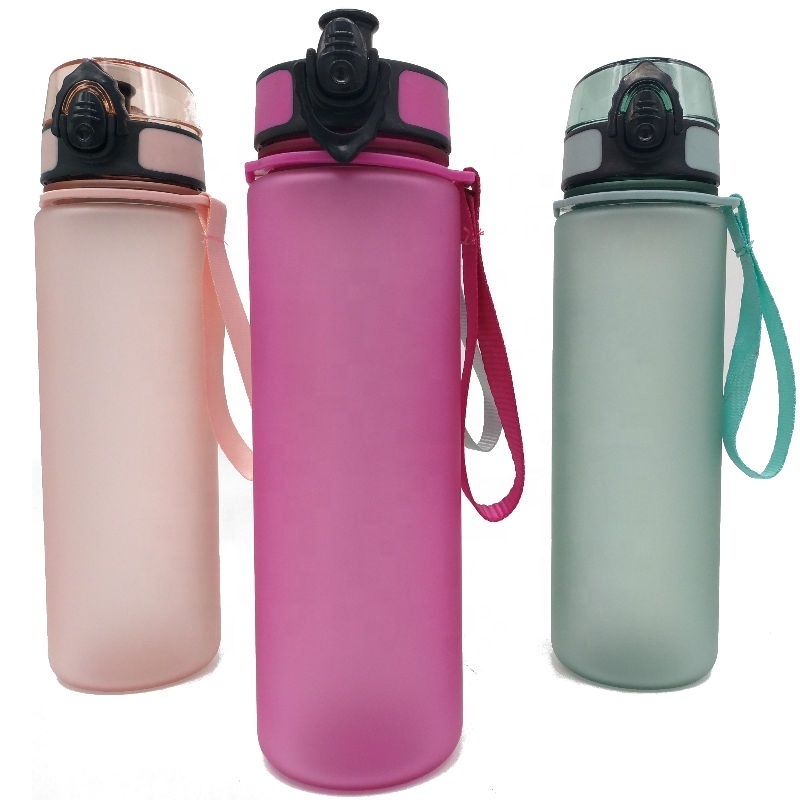 Custom made blue pink colorful frosted tritan bpa free plastic drinking sport water bottle with logo