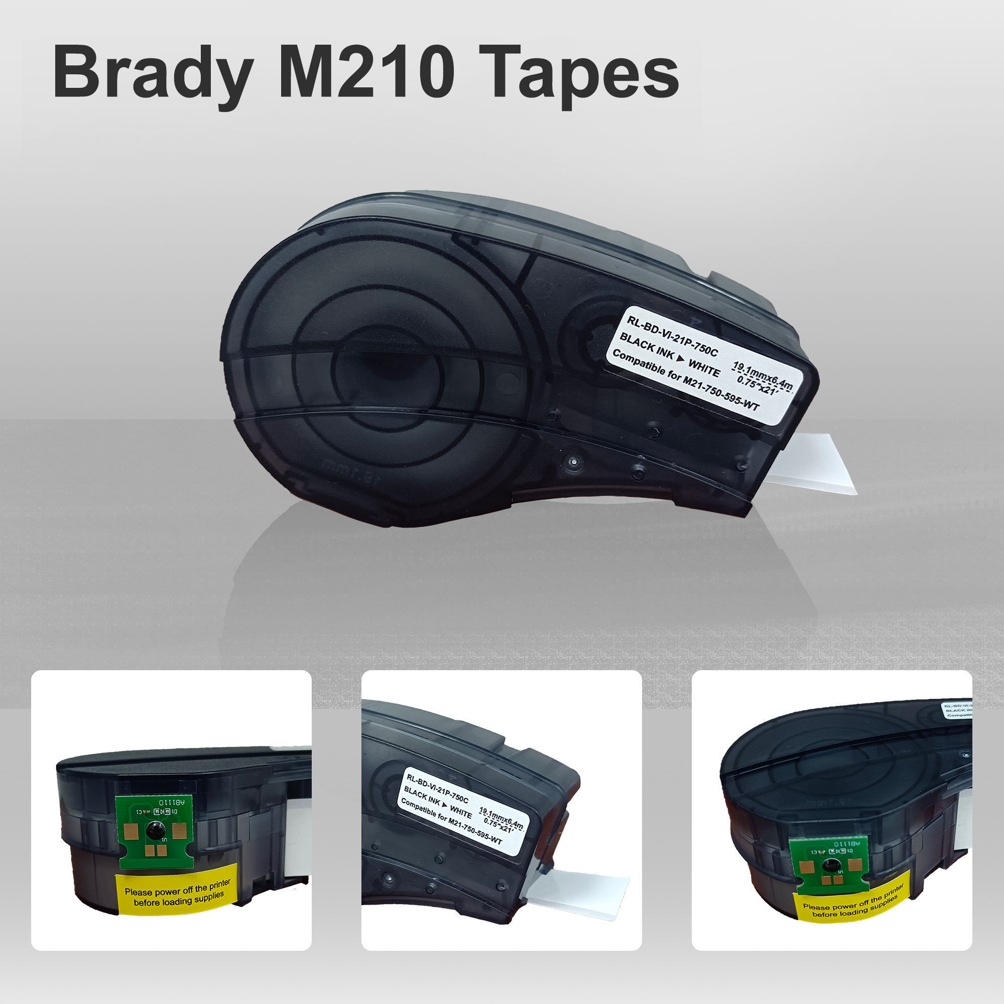 Compatible Brady 19.1MM*6.4M Black on Yellow Vinyl M210 M21-750-595-YL Label Tape Used for Brady M210 M211 Brady-M210-LAB