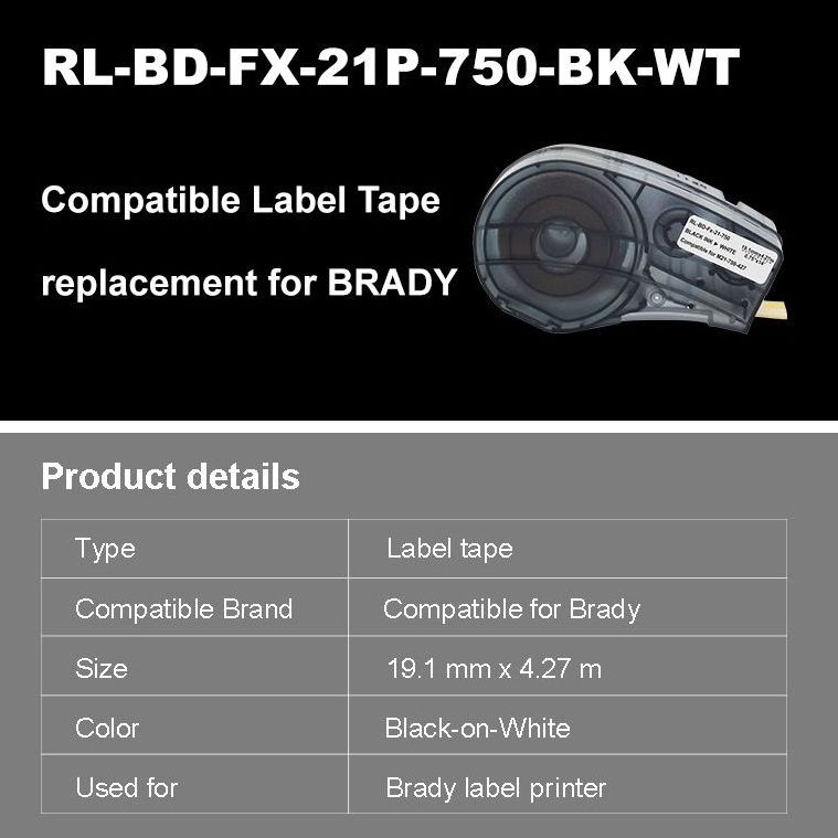 Hotsale Printing Cartridge Ribbon Compatible For Brady label M21-750-427 Bmp21-plus 19.05mm*4.27m Black On White label tape