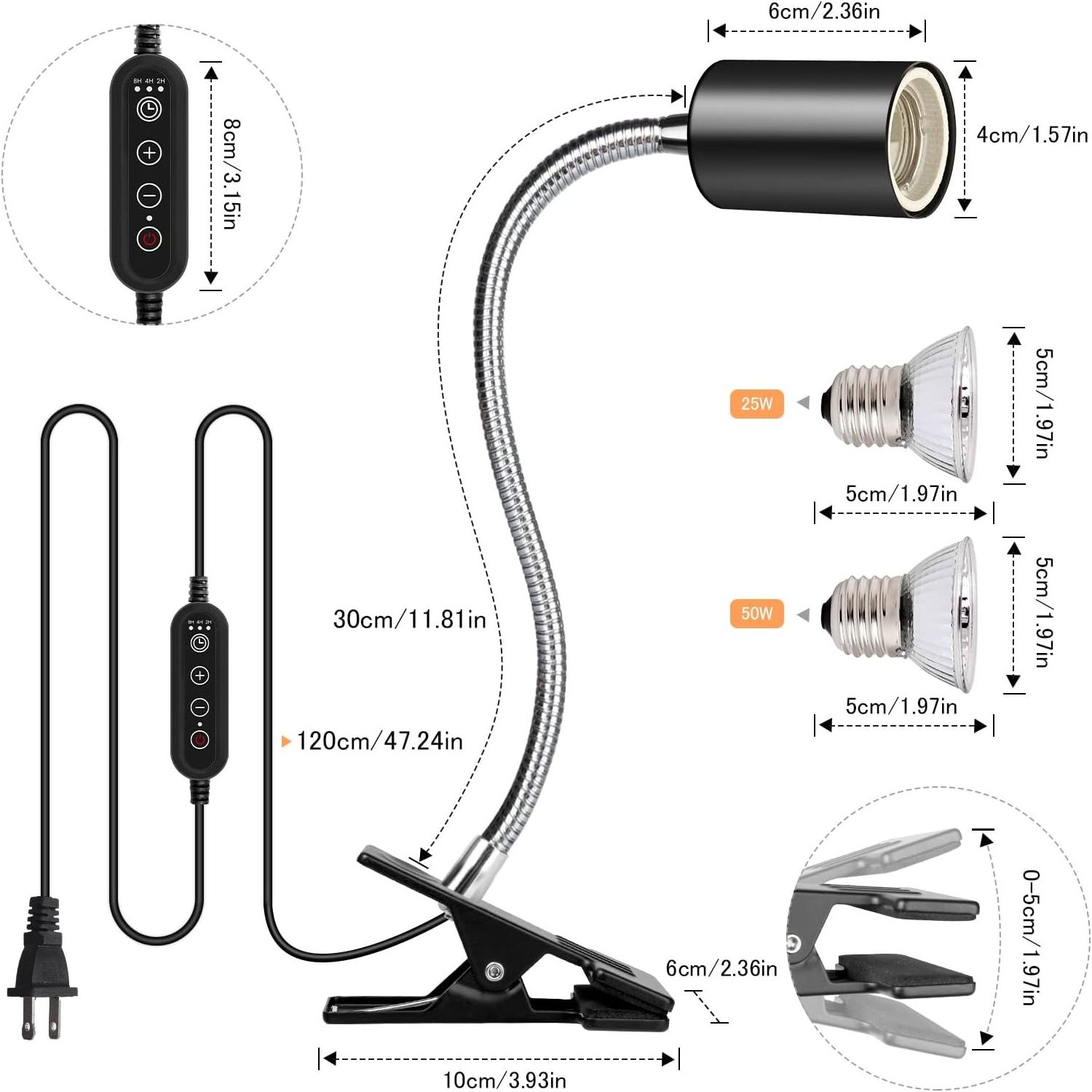 buy wholesale Reptile Heat Lamp, UVA UVB Reptile Light with 360 Rotatable Hose and Timed, Heating Lamp with 2 Bulbs