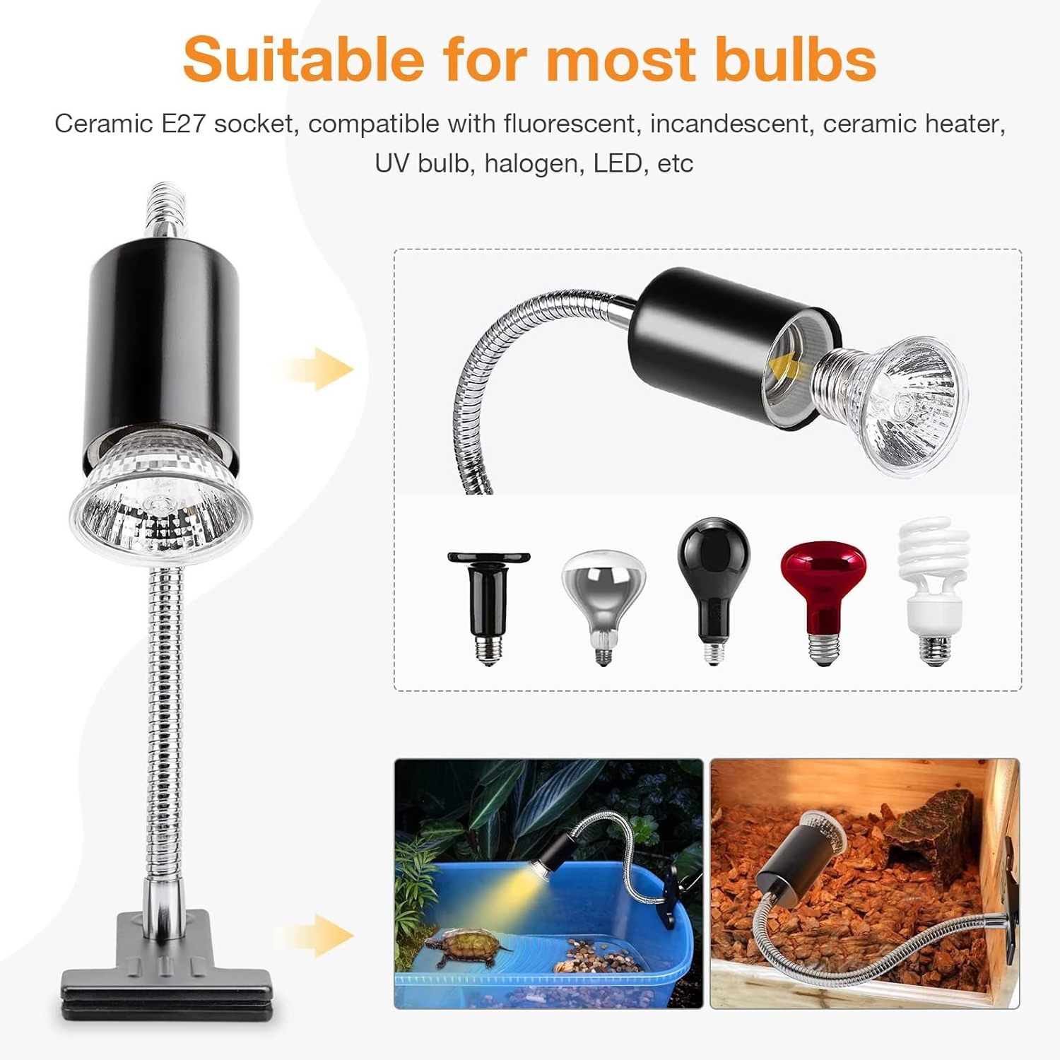 buy wholesale Reptile Heat Lamp, UVA UVB Reptile Light with 360 Rotatable Hose and Timed, Heating Lamp with 2 Bulbs