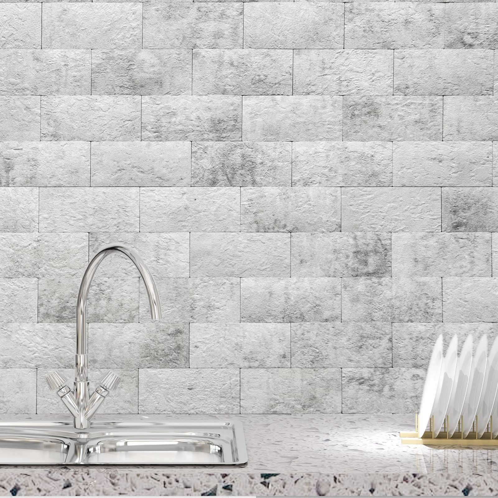 Peel and Stick Wall Tile for Backsplash, Stick on Stone Tile for Kitchen Bathroom Fireplace Vanitity in Stone Beige