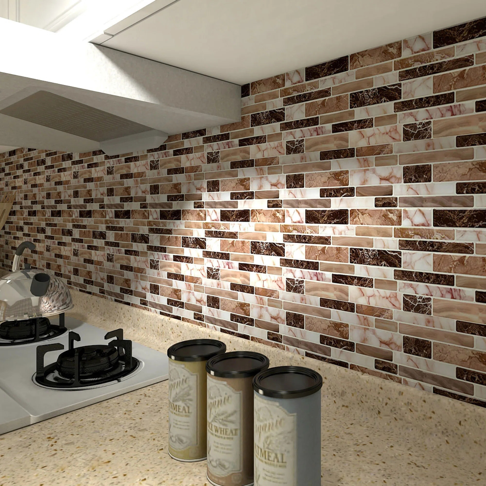 Peel and Stick Wall Tile for Backsplash, Stick on Stone Tile for Kitchen Bathroom Fireplace Vanitity in Stone Beige