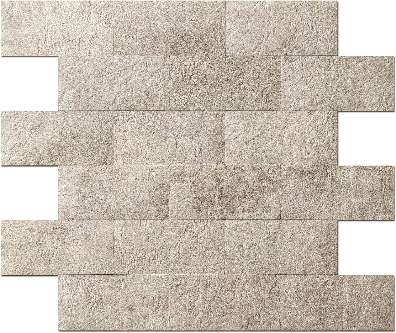 Peel and Stick Wall Tile for Backsplash, Stick on Stone Tile for Kitchen Bathroom Fireplace Vanitity in Stone Beige