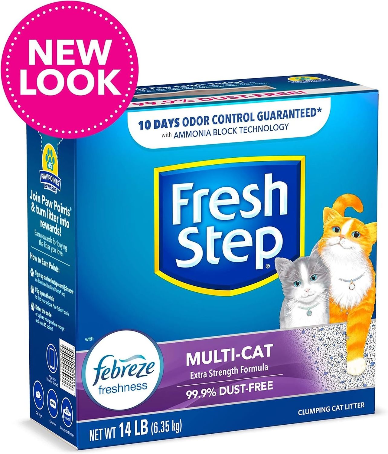 Clumping Cat Litter Multi-Cat Odor Control dust-free while fighting litter box odors with the power of Febreze in a Fresh Scent