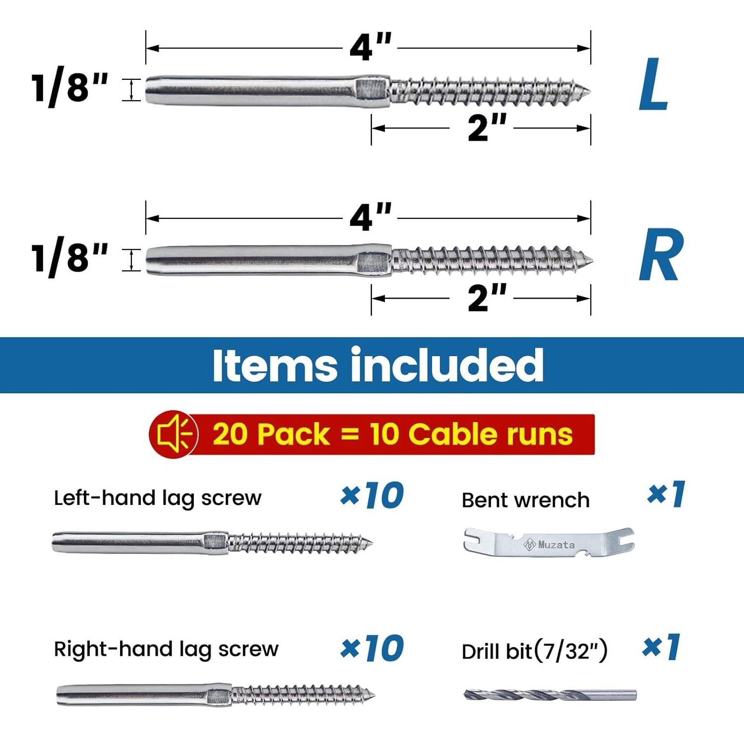 Muzata 20Pack 1/8