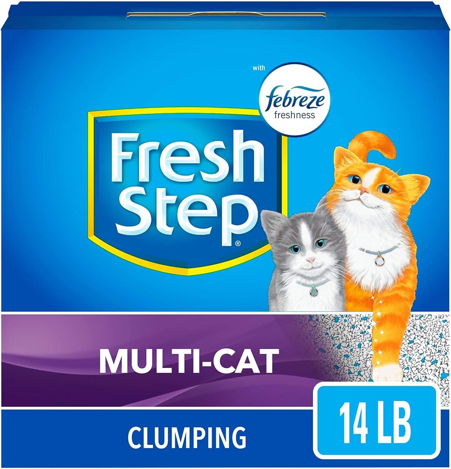 Clumping Cat Litter Multi-Cat Odor Control dust-free while fighting litter box odors with the power of Febreze in a Fresh Scent