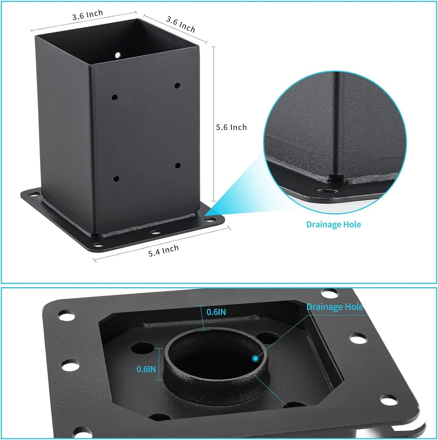 4x4 Post Base 4 Pcs, (Inner Size 3.6x3.6) Post Anchors, 13GA Thick Solid Steel & Black Powder Coated,Deck Post Brackets