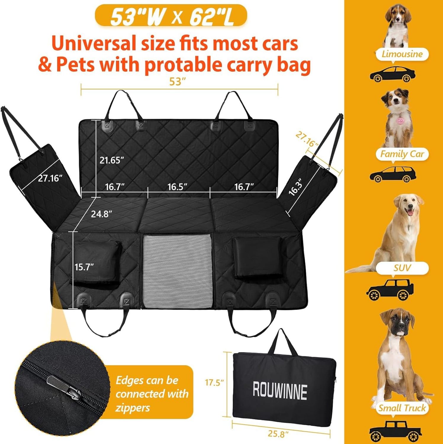 Back Seat Extender for Dogs-Large Space, Dog Car Seat Cover Hard Bottom Holds 400lbs, Sturdy Backseat Extender for Dogs