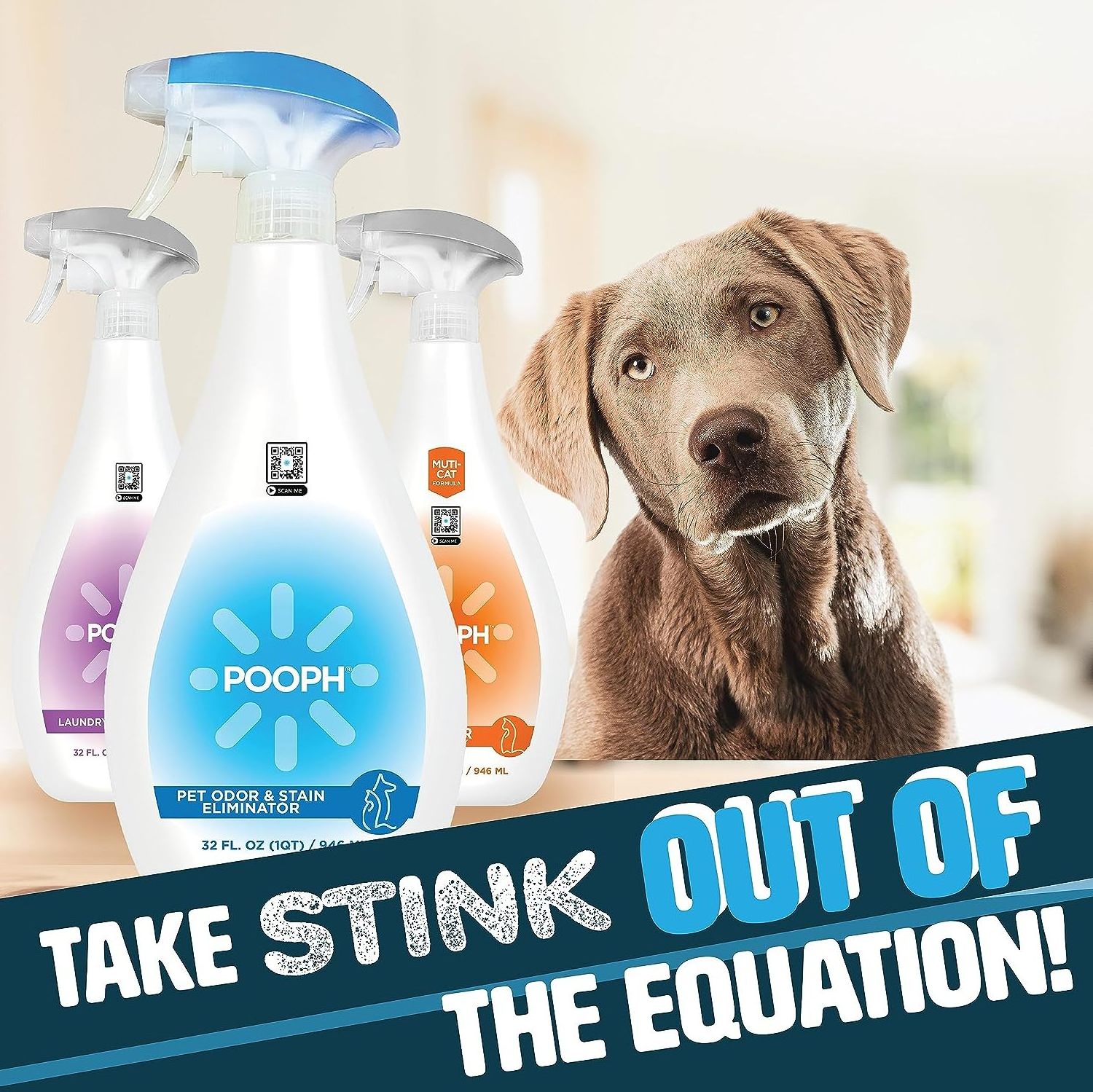 Pet Odor Eliminator, 32oz Spray - Dismantles Odors on a Molecular Basis, Dogs, Cats, Freshener, Urine, Poop, Pee, Deodorizer