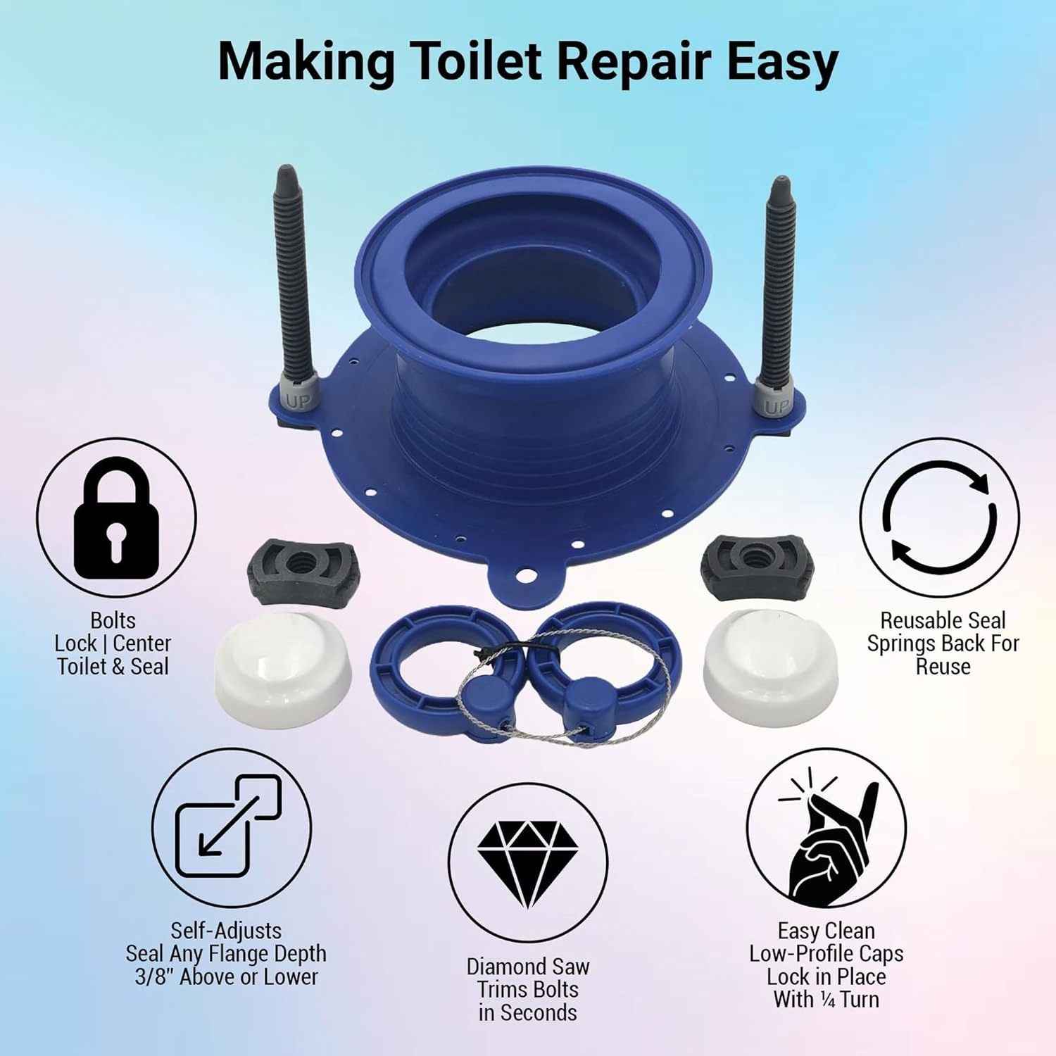 Toilet Repair Kit Toilet Parts: Toilet Seal, Bolts, Toilet Bolt Caps. Toilet Kit Replaces Leaky Toilet Wax Ring