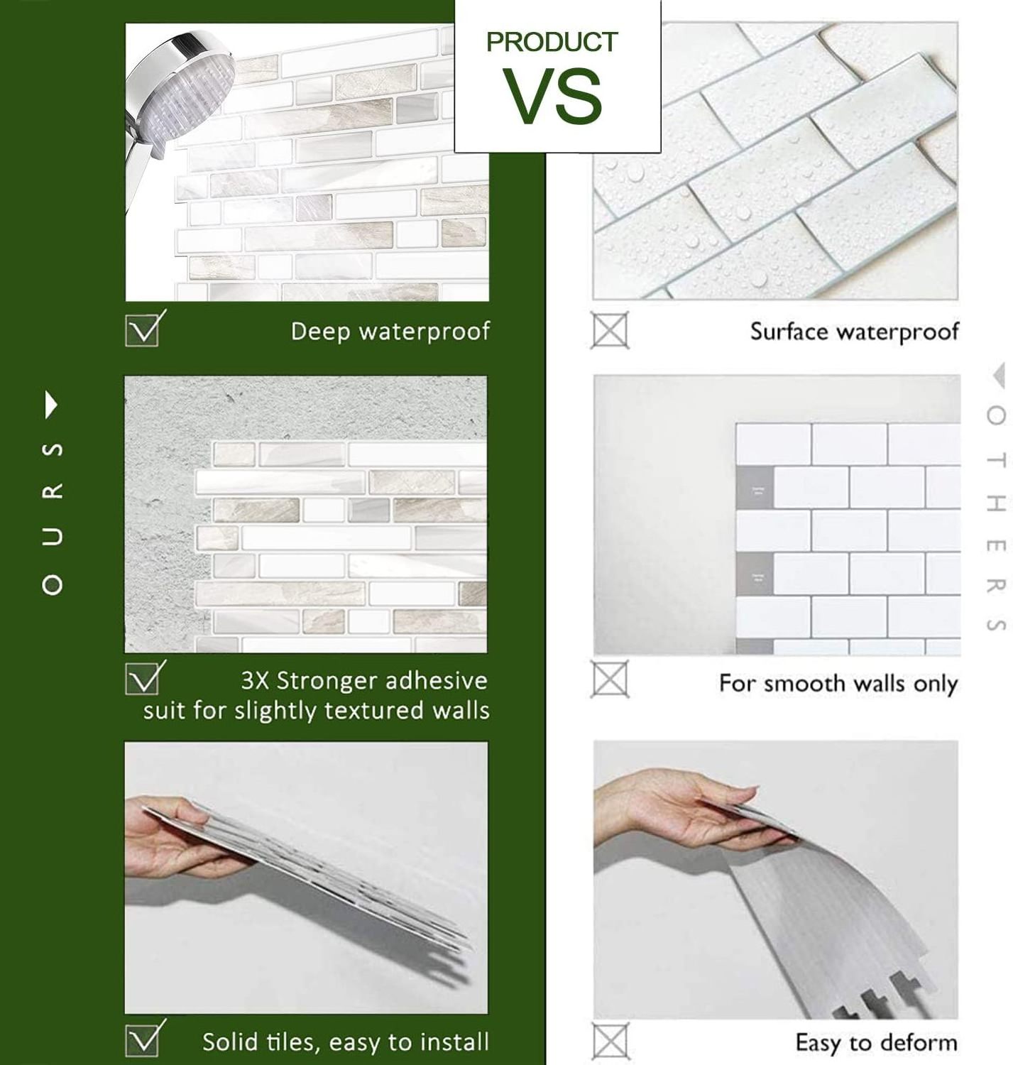 Thicker Design Peel and Stick Tile Backsplash Stick on Backsplash for Kitchen Self Adhesive Tile for Kitchen Backsplash