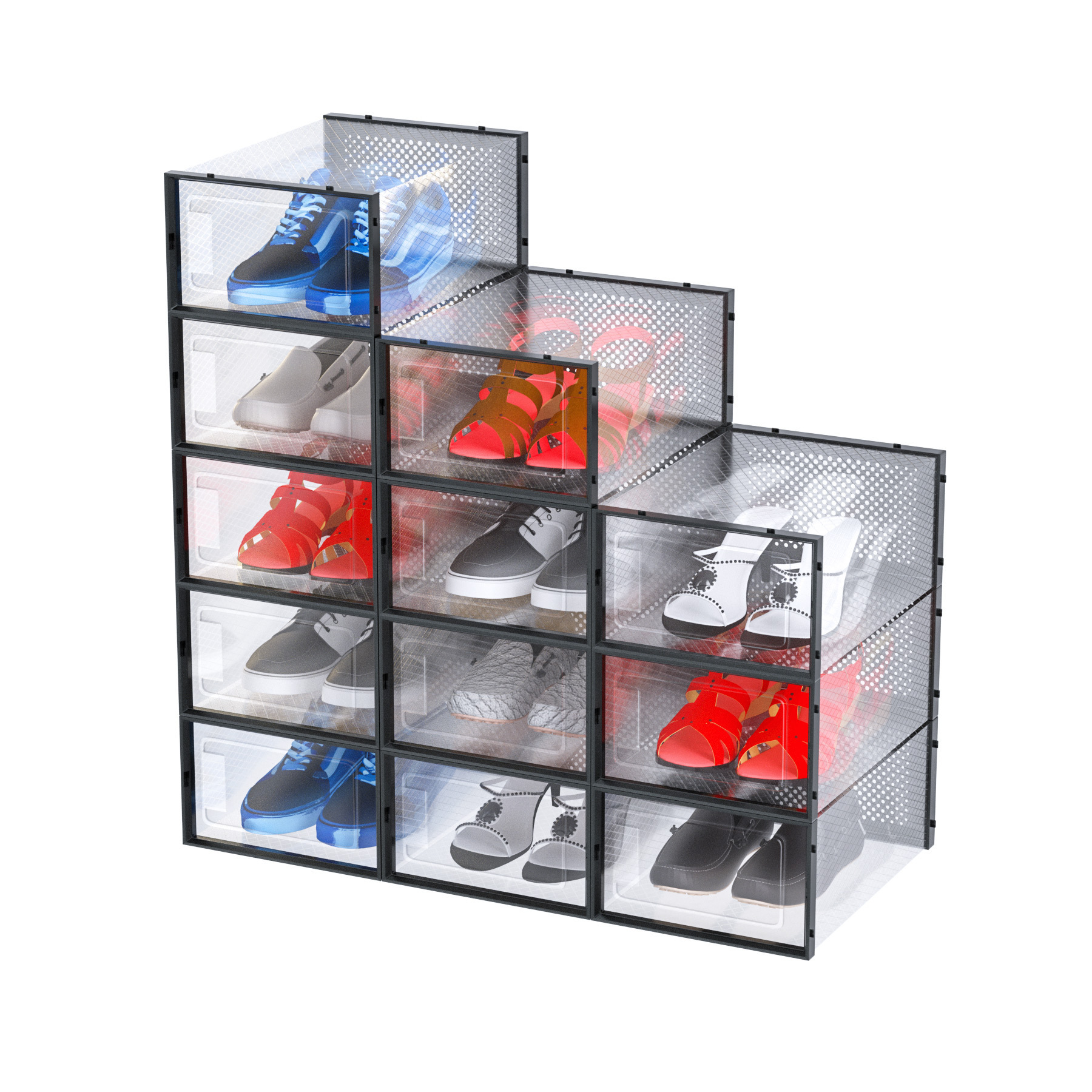 Amazn Shoe Storage Organizers Transparent Box Stackable Shoe Containers Plastic Boxes Shoe Display Case