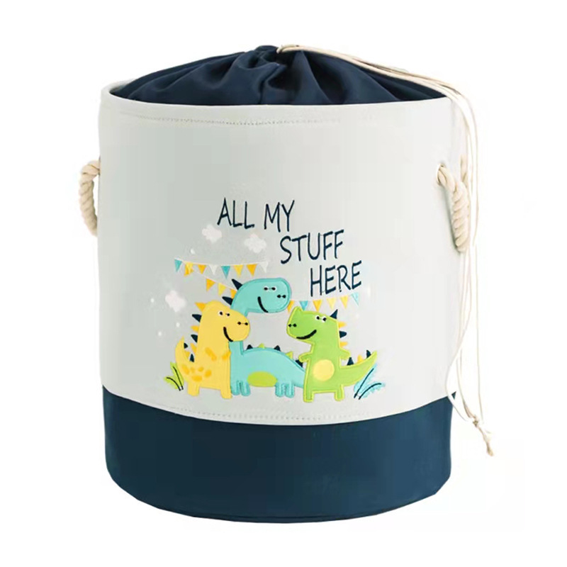 Round Kids Laundry Basket Cute Animal Pattern Toy Storage Canvas Hamper Cloth Toy Storage Basket For Kids