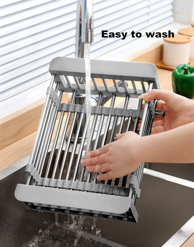 Adjustable Sink Dish Drainers Drain Basket Kitchen Organizer Stainless Steel Over Sink Drying Rack